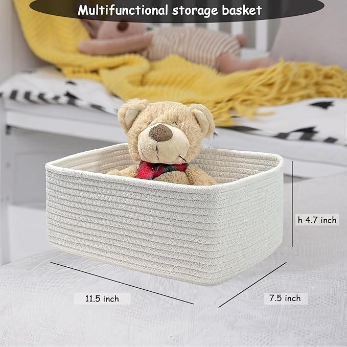 COMFY-HOMI 11.5"x7.5"x4.7" Storage Baskets for Organizing | Cotton Rope Woven Basket | Toy Storage Bin Box | Basket for Shelves, Closet Organizer Bin, Decorative Closet Shelf, 1 Pack all white