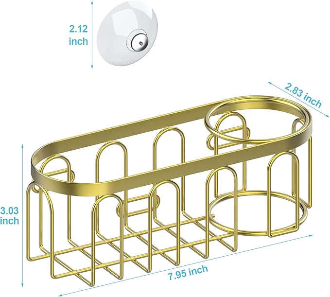 Yazoni 2-in-1 Sponge Holder for Kitchen Sink, Suction Cup Sponge Rack Kitchen Caddy, No Drill Rustproof Sink Organizer for Place Dishwashing Brush Soap (Gold)
