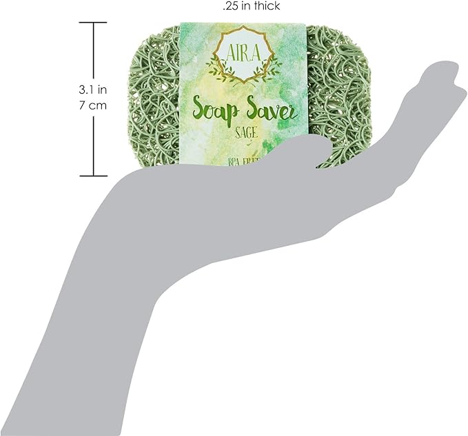 Aira Soap Saver - Soap Dish & Soap Holder Accessory - BPA Free Shower & Bath Cleanser Holder - USA Made - Drains Water, Circulates Air, Extends Life - Easy to Clean, Fits All Dish Sets - Sage