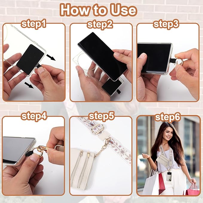 XANGNIER Clip and Go Strap for Phone with Wallet Crossbody, Phone Strap with Zippered Wallet, Adjustable Anti-Theft Cellphone Lanyard for Women, Cellphone Chain Accessories, Multicolor 9