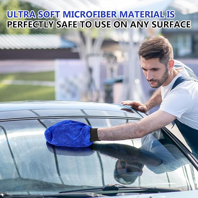 Teenyyou 6 Pcs Microfiber Dusting Mitt with Thumb Washable Reusable Household Cleaning Mitt Car Wash Gloves Terry Dusting Gloves for Plant Wheel House Blinds Kitchen(Royal Blue,9.84 x 7.87 Inch)