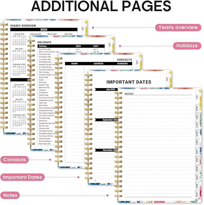 Planner 2026-2027, Academic Year Monthly and Weekly Calendar Planner, Jul 2026 - Jun 2027, Hardcover Teacher Student Planning Agenda book with Tabs, Perfect for School Office Supplies, 8.5" x 11" - Bloom Floral