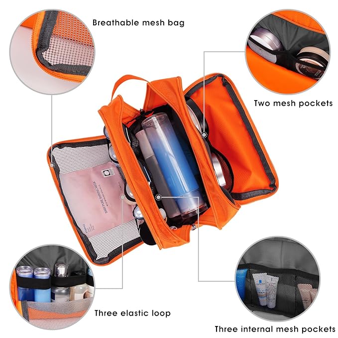 Toiletry Bag for Men, Hanging Dopp Kit, Water-Resistant Shaving Bag, Small Toiletry Bag for Traveling (Pure Orange)