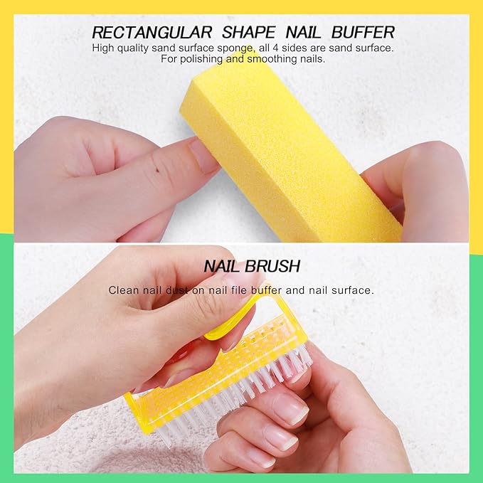 FANDAMEI Nail Buffer and File, Nail Care Kit with 3PCS Nail Files, 2PCS Nail Buffers, Rectangular Nail Buffer Block, Cuticle Nipper, Cuticle Pusher, Peeler. Cuticle Oil Milk and Honky Nail Manicure