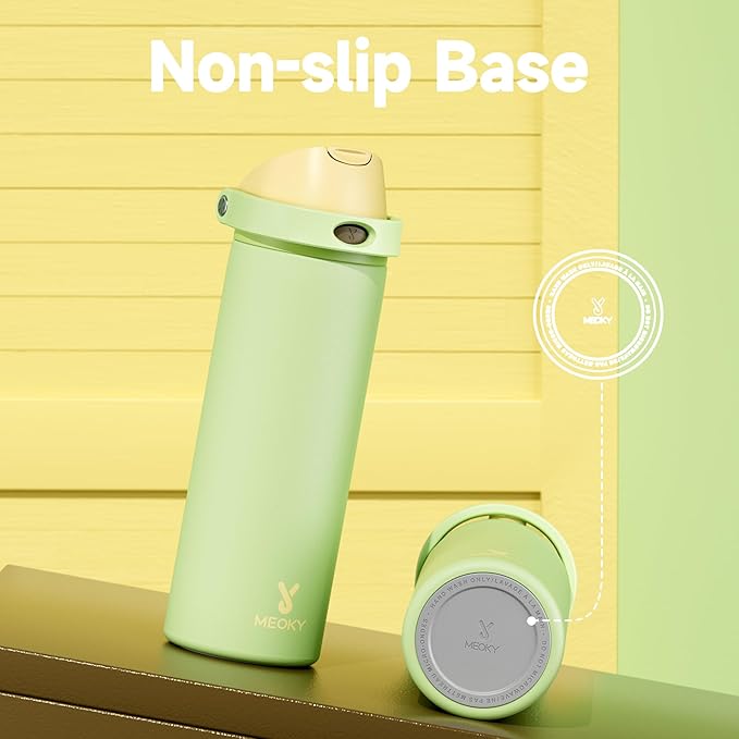 24 oz Insulated Water Bottle with Straw: Meoky Stainless Steel Metal Water Bottle with 2-in-1 Lid - Leak Proof, Cold for 24 Hours, Protective Silicone Base, BPA-Free for Sports Travel Car, Sprout