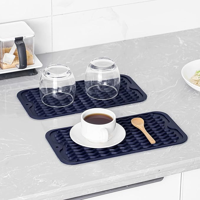 MicoYang Silicone Dish Drying Mat for Multiple Usage,Easy clean,Eco-friendly,Heat-resistant Silicone Mat for Kitchen Counter or Sink,Refrigerator or Drawer Liner Navy Blue S 12 inches x 6 inches