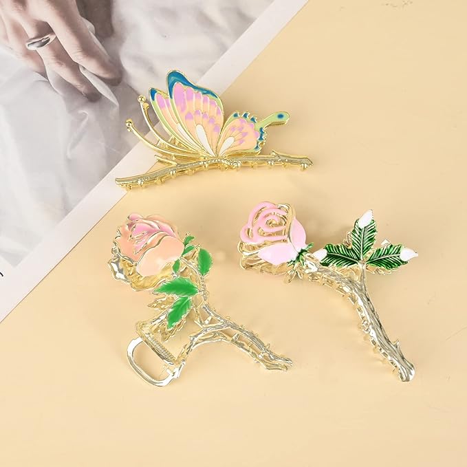 3-Piece Floral Metal Hair Accessories: Butterfly Chinese Rose Claw Clips for Thin/Medium Thick Hair, Elegant Barrettes With Strong Hold and Non-Slip Cute Catch Clamps
