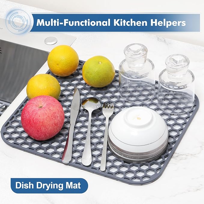 2 Pack 13.7"x 11.7" Silicone Kitchen Sink Protector Mat - Kitchen Grid Accessory, Non-Slip Heat Resistant Sink Grid Dry Mat for Bottom of Porcelain Stainless Steel, Dishwasher Safe