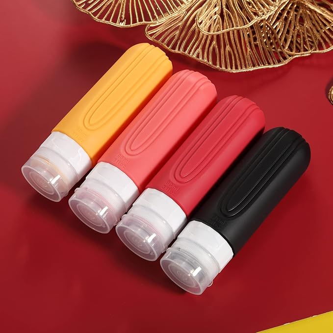 Travel Bottles for Toiletries, Tsa Approved 3oz Travel Size Containers BPA Free Leak Proof Refillable Liquid Silicone Squeezable Travel Accessories for Shampoo Conditioner Lotion (4 Pack)