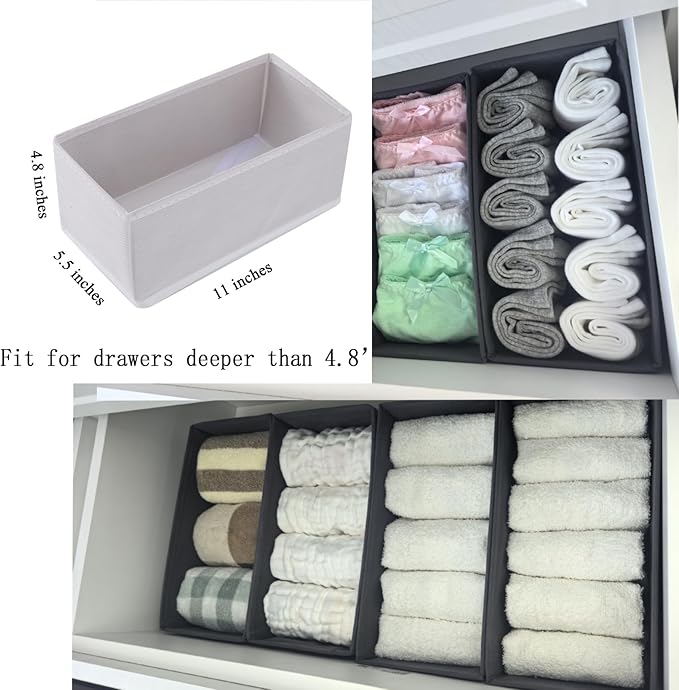 Socks Drawer Organizer Set of 3 Pack Raw White, 11' Small Fabric Underwear Dividers, Closet Cabinet Dresser Storage Boxes for Panties Bra Stockings Leggings