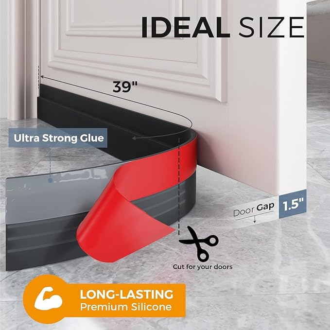 GroTheory 4 Pack Door Draft Stopper, Under Door Sweep for Exterior & Interior Doors, Weather Stripping Door Seal, Garage Window Blocker Noise Cold Air Insulation, Draft Guard Black 2" W x 39" L