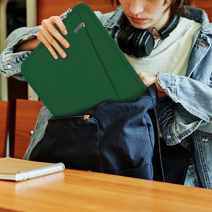 15.6 inch Laptop Sleeve, Durable Carrying Bag Protective Case Briefcase Handbag with Front Pocket, Slim Computer Cover for 15-16 Inch HP, Dell, Lenovo, Asus, Notebook, Dark Green