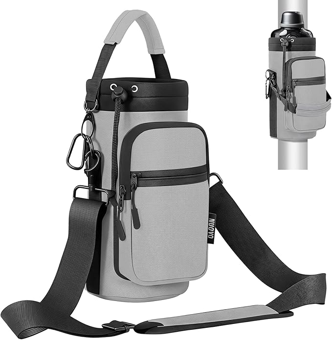 Nuovoware Water Bottle Carrier Bag,25oz/40oz/64oz Bottle Pouch Holder,Adjustable Shoulder Hand Strap 2 Pocket Sling Neoprene Sleeve Sports Accessories for Hiking Travelling Camping