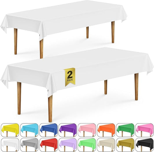 DecorRack 2 Rectangular Tablecloths BPA-Free Plastic, 54 x 108 inch, Dining Table Cloth, Rectangle Table Cover for Parties, Picnic, Camping and Outdoor, Disposable or Reusable, White (2 Pack)