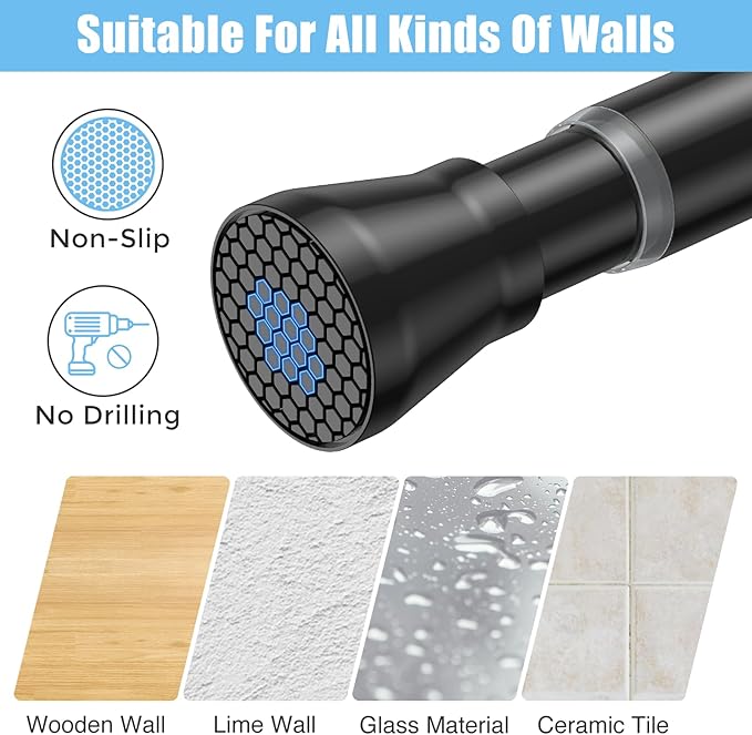 AIZESI Shower Curtain Rod 30-64 Inch Adjustable Curtain Rods Never Rust & Non-Slip, No Drilling, Short Shower Rods Spring Tension Curtain Rod for Window Bathroom Doorway Closet