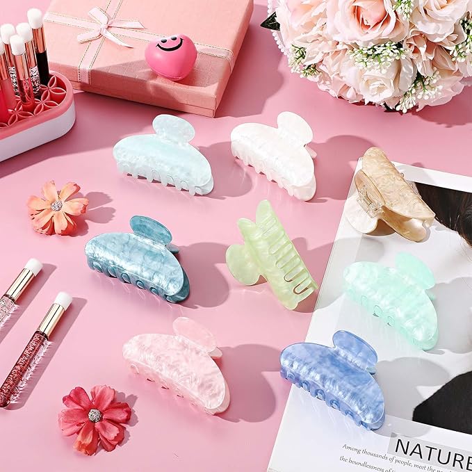 8 Pcs Large Acrylic Hair Claw Clips for Women Non-slip Strong Hold Hair Jaw Clamps for Thick Thin Hair Cute Stylish French Hair Accessories