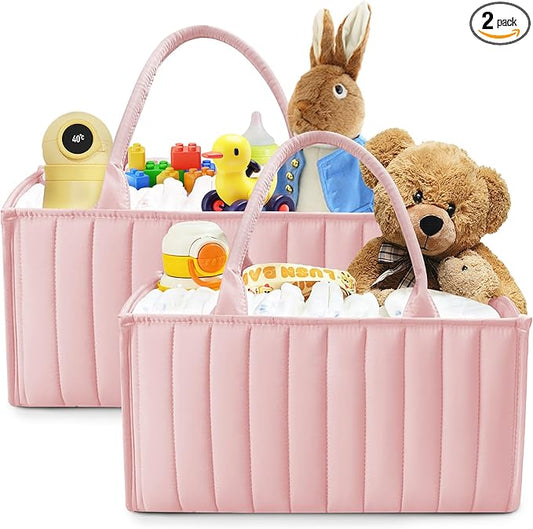 SWEET DOLPHIN 2-Pack Baby Diaper Caddy Organizers, Stylish Storage Baskets for Newborn Essentials, Diaper Station & Car Travel, Value Bundle for Baby Shower Gifts & Registry Must-Haves - Pink