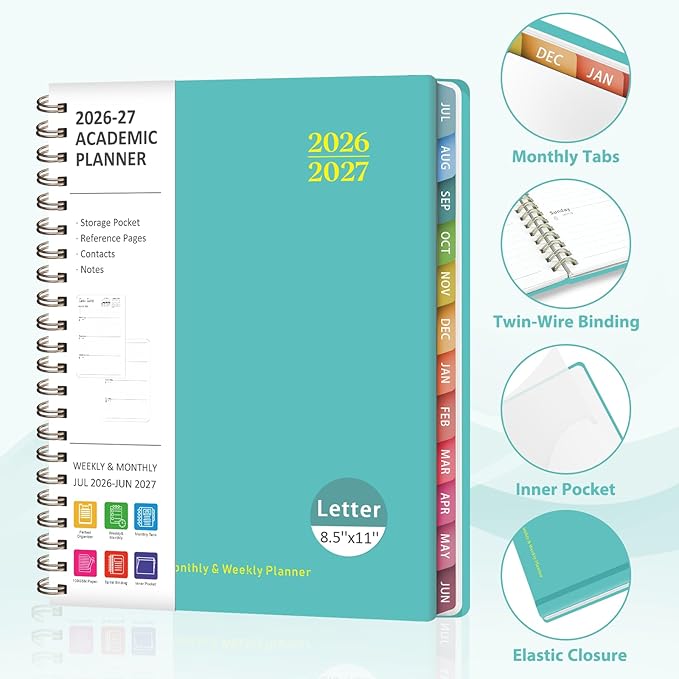 Planner 2026-2027, Weekly and Monthly Academic Planner, July 2026 - June 2027, Hardcover Calendar Agenda Book for School Year Planning, School Supplies for Teacher and Student, Letter Size(8.5'' x 11'')