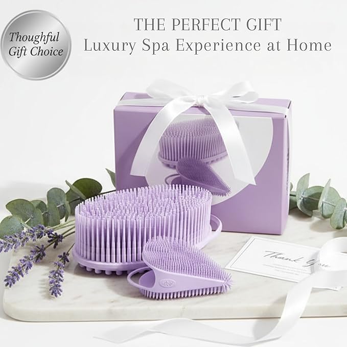 Body Face Scrubber Set Silicone - 2 Pack Shower Brush Facial Cleansing Kit - Avilana Bath Loofah Alternative Complete Skincare System Dual Sided - Gift Set Women Men