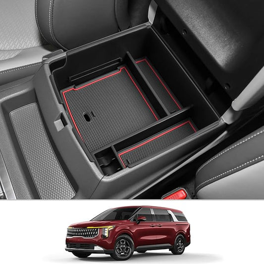 CDEFG Compatible with 2025 Kia Carnival Center Console Organizer Tray 2022-2025 Kia Carnival LX LXS EX SX SX Prestige Accessories Middle Console Organizer 2025 Carnival Armrest Storage Box (Red)