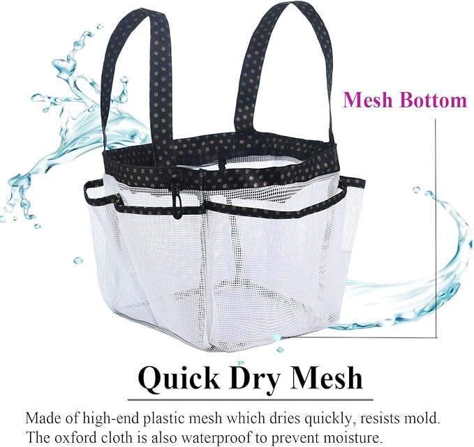 Haundry Mesh Shower Caddy Bag, Large College Dorm Bathroom Organizer with 8 Pockets, Hanging Portable Tote Bag for College Dorm Room Essentials, Beach, Swimming, Gym, Camping