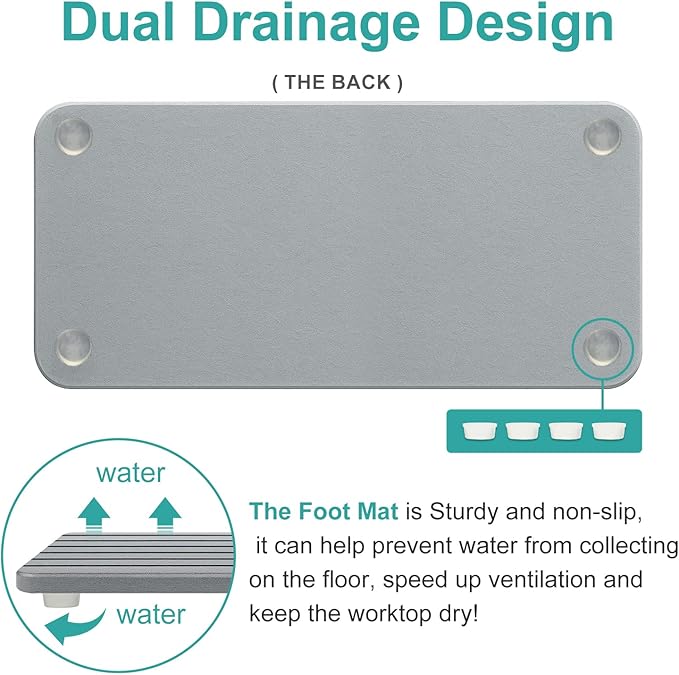 Diatomaceous Earth Dish Drying Mat for Kitchen Sink Bathroom Counter Trays Water Absorbing Stone Drying Tray Diatomite Soap Dish Coasters Absorbent Stone Quick Dry Sink Trays Kitchen Accessories