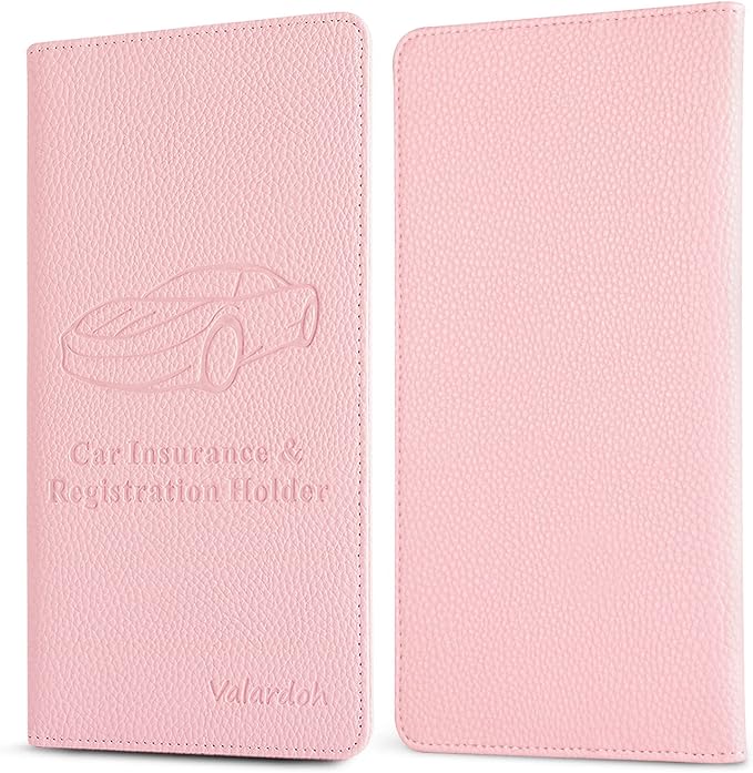 Valardoh Premium Car Registration and Insurance Card Holder, Car Document Holder for Cards, Driver License & other Essential Documents (Pink)