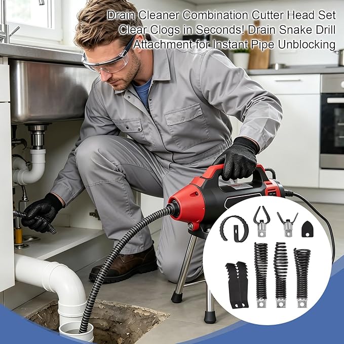 Drain Snake Drill Attachments - Drain Cleaner Combination Cutter Heads, Used in 50FT-100FT Electric Drain Snake, Suitable for 5/16-inch to 3/4-inch Drain Snake Cable for 1-4"Pipe,10 PCS