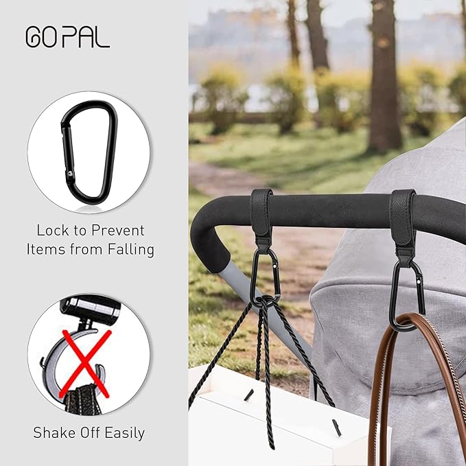 6 Pack Stroller Hooks for Bags, Baby Stroller Clips and Hooks Each Hold 33 lbs, Adjustable Stroller Carabiner Clip for UPPAbaby, DOONA, Baby Jogger, Britax, ChiccoC
