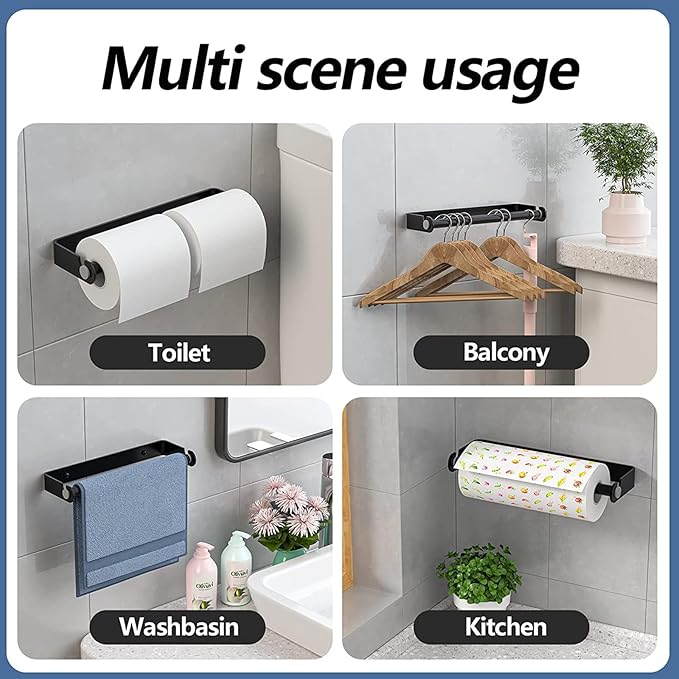 Aheucndg Under Cabinet Paper Towel Holder, Self Adhesive Wall Mount Paper Towel Holder for Kitchen or Bathroom Paper Towel Rack (Black)