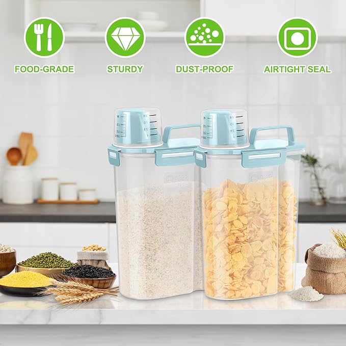 TBMax Rice Storage Container 3-5 Lbs Flour Container Cereal Dispenser with Measuring Cup, Airtight Dry Food Container Bin for Kitchen Pantry Storage Organization