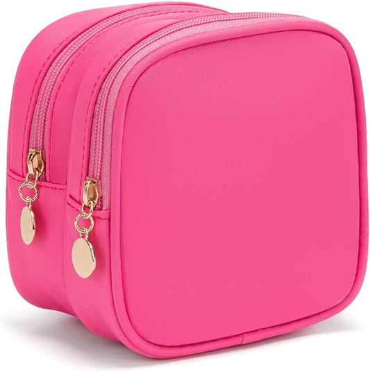 Small Makeup Pouch, Double Zipper Cosmetic Bag, Travel Makeup Bag, Cute Makeup Bag for Purse, Mini Toiletry Bag (Bubblegum)