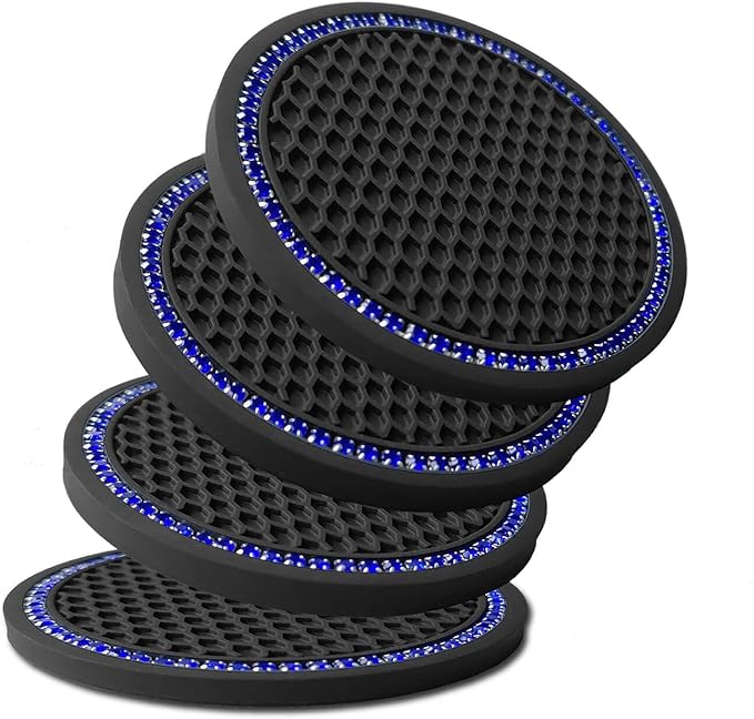 Car Cup Holder Coaster 4 Pack - Non Slip & Shockproof,Flexible PVC Rubber Insert for Car/Truck/SUV/Van (2.75"x0.2") Universal Fit Auto Cup Holders Accessories (Diamond Cup Coaster Blue)