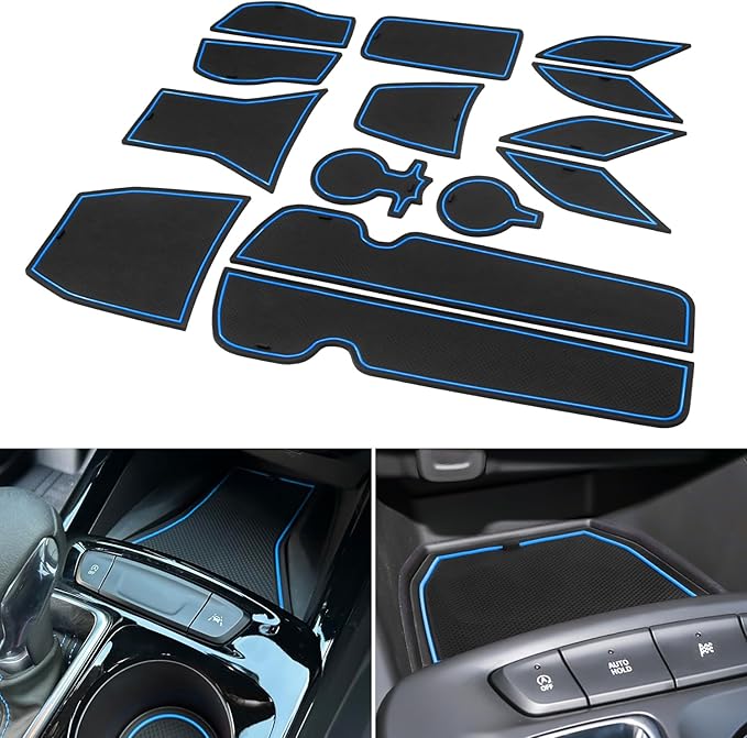 for 2024 2025 2026 Chevy Trax Accessories - for 2024 2025 2026 Chevrolet Trax (LS,1RS,LT,2RS,ACTIV) Cup Holder Inserts Door Slot Mat Compartment Center Console Liners (14 Pcs, Blue Trim)