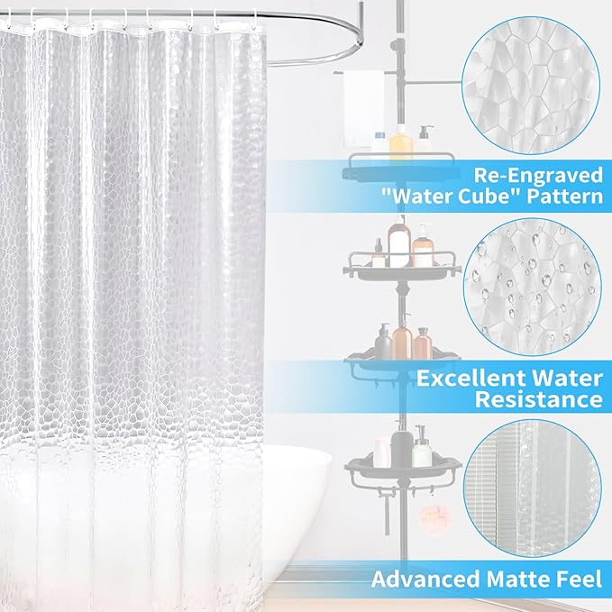 XLHOMO 32-122inch Corner Shower Caddy Tension Pole with Shower Curtain, Rustproof Drill-Free Adjustable Shower Shelves for Bathroom Bathtub Washbasin, with 4 Tier Patent Stable Shelves & Towel Bars