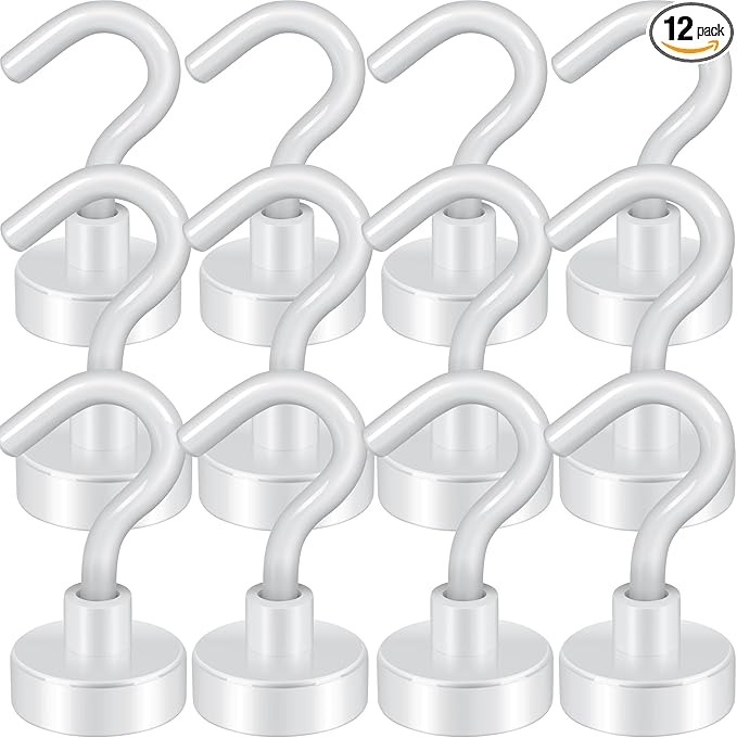 Neosmuk Magnetic Hooks, Heavy Duty 30lb+ Strong Magnet Hook for Cruise Cabins, Cruise Ship Essentials for Hanging, Metal Wall Refrigerator Hangers (White, 12 Pack)