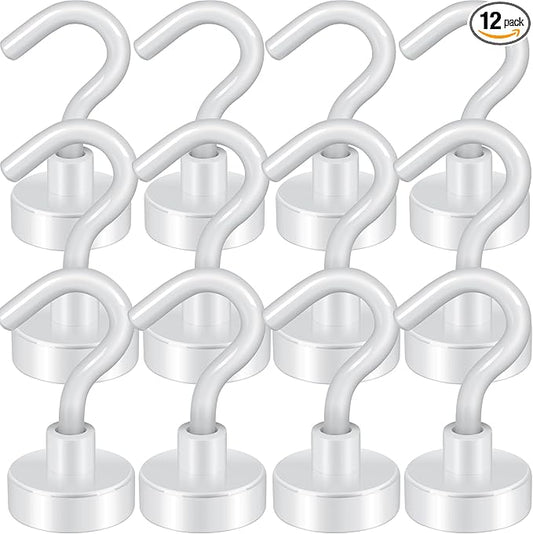 Neosmuk Magnetic Hooks, Heavy Duty 30lb+ Strong Magnet Hook for Cruise Cabins, Cruise Ship Essentials for Hanging, Metal Wall Refrigerator Hangers (White, 12 Pack)