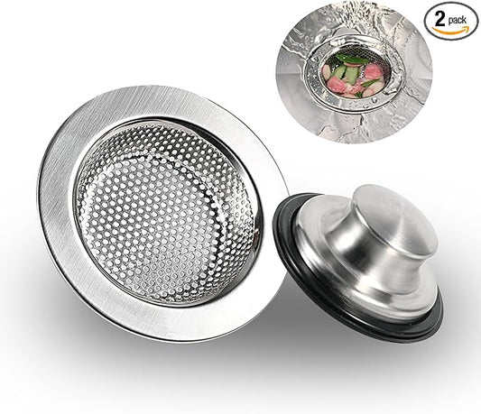 RQYEKDO Kitchen Sink Strainers Sink Stopper Kits, Stainless Steel Sink Drain Strainer Set,Large Wide Rim 4.4" Diameter Food Catcher Garbage Disposal Plug for Most Sink Drains Basket Filter