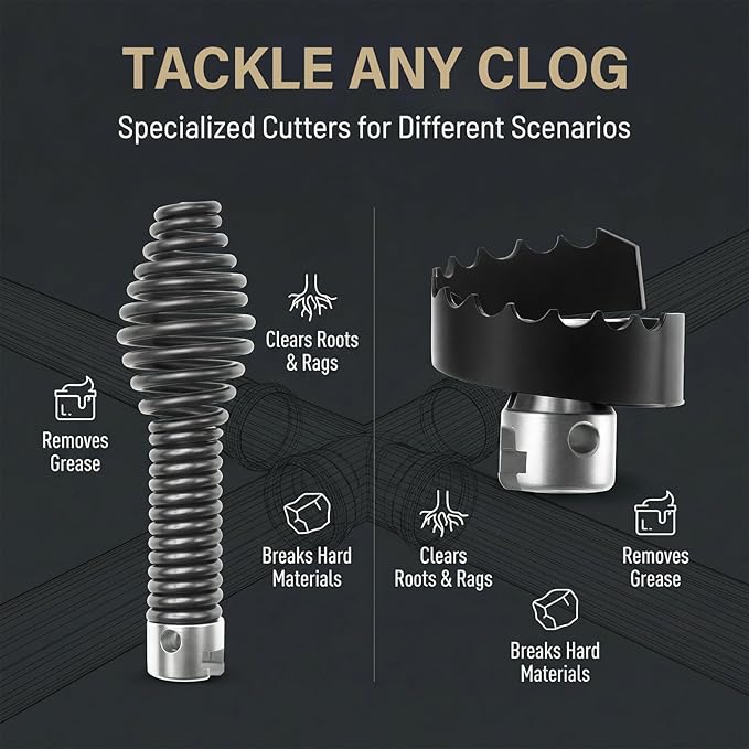 10-Piece Drain Snake Attachment Kit for RIDGID, Drain Cable Cutter Set for 5/8" (16mm) Heavy-Duty Cables, Compatible with K-400 C-4 C-6 C-7 C-8 C-9 Models