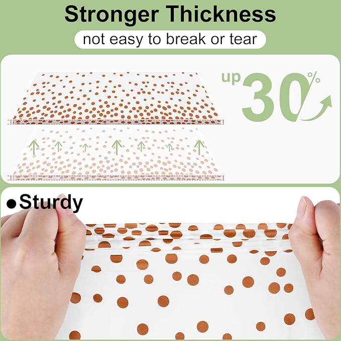misaya 10 Packs Dot Disposable Table Cloth, 54 x 108 Inch Waterproof Plastic Tablecloth, Rectangle Rose Gold Dots in White Table Covers for Picnic, Birthday, Party