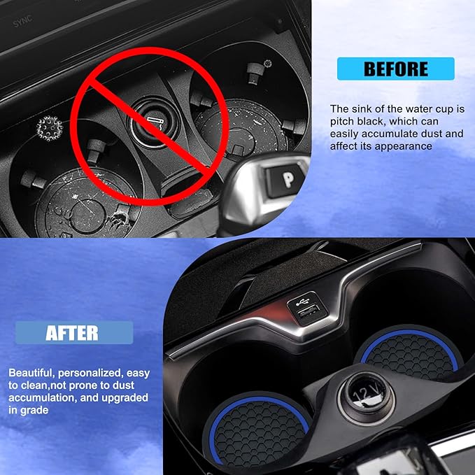4PCS Car Cup Holder Coasters, 2.75 Inch Non-Slip Insert Cup Holder Pad, Dustproof Automotive Interior Accessories Mat, Universal for Trucks, Vehicles, RVs and More (Black/Blue)