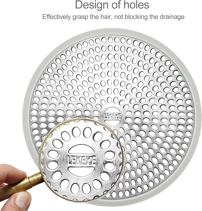 LEKEYE Shower Drain Hair Catcher | Strainer | Shower Stall Drain Cover | Bathroom Drain Protector Stainless Steel and Silicone (Light Gray)