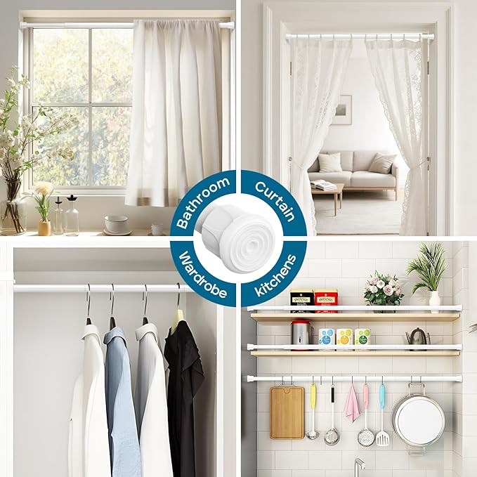 AIZESI Spring Tension Curtain Rods Short Tension Rod (White,28" to 48"-1Pcs)