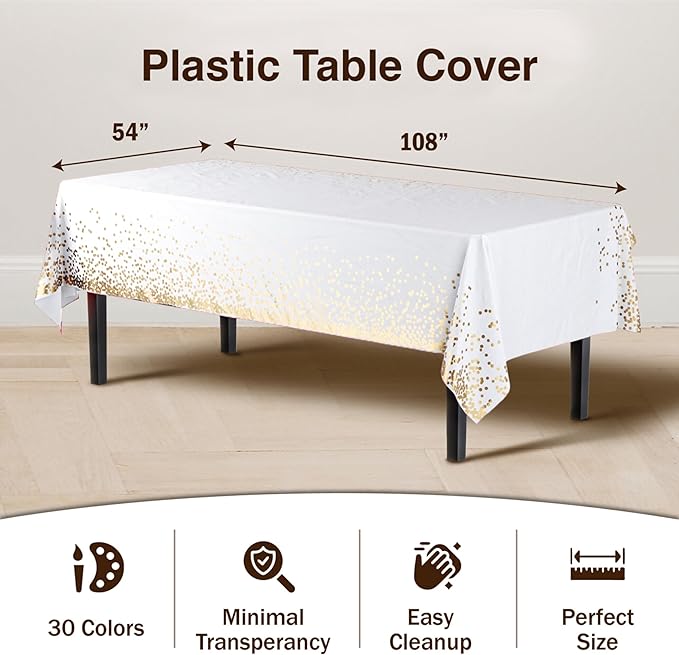 Party Solids Black & Gold Dot Rectangular Plastic Tablecloth - 54x108 Inch, Pack Of 12