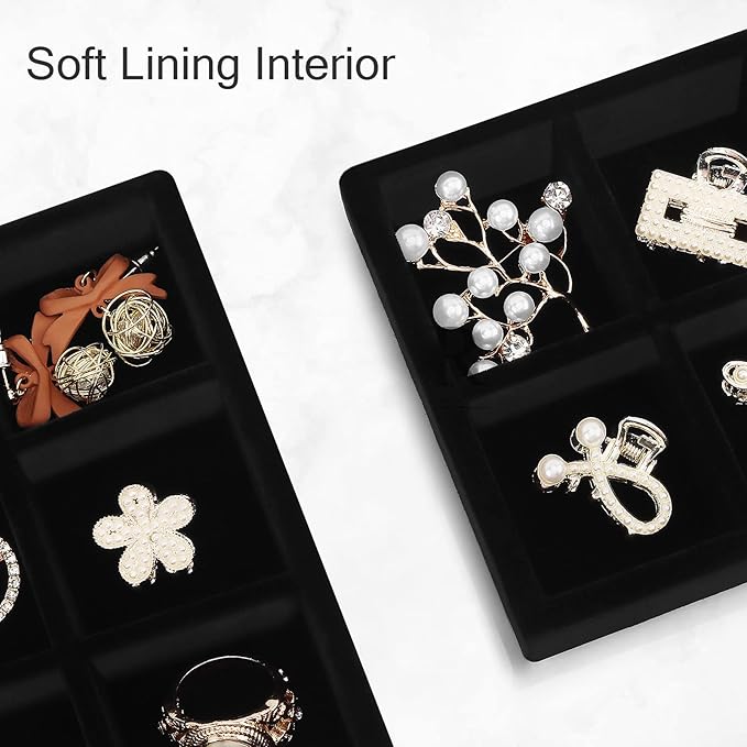 DesignSter Small Jewelry Tray-Ring Organizer 2PCS Premium Velvet Rings Earrings Display Tray Storage Insert Holder for Jewelry Box, Drawer, Dresser (6 Grids, Black)