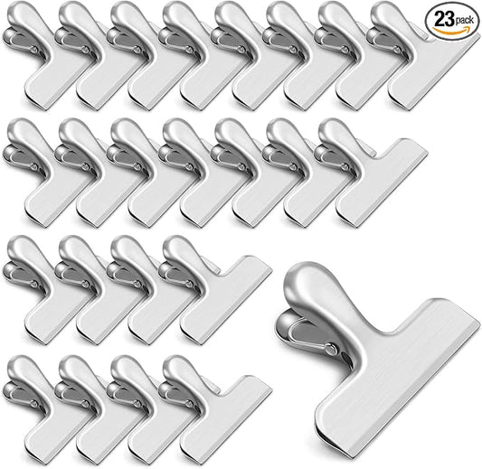 24 Pack Bag Clips, Heavy Duty Chip Clips, Stainless Steel Chip Bag Clip, for Kitchen and Office to Seal Coffee Bags, Paper Sheets, Metal Clip Air Tight Seal - 3 Inches (Silver)