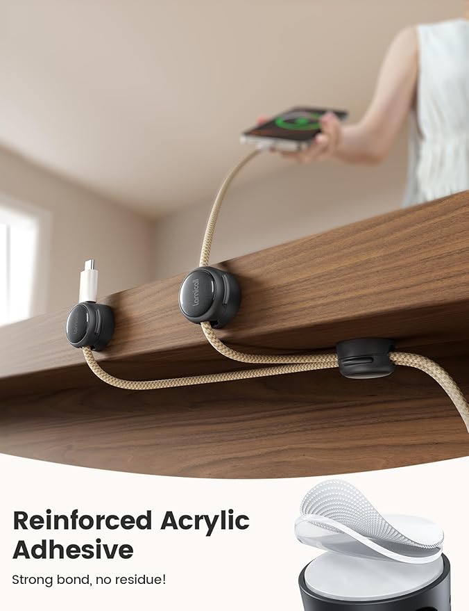 8Pack Magnetic Cord Organizer Cable Clips - Lamicall [Crystal-Clear] Desk Cable Management for Phone Charging Cord, Adhesive Wire Holder for Home Office Desk Nightstand, Christmas Organizer Accessories