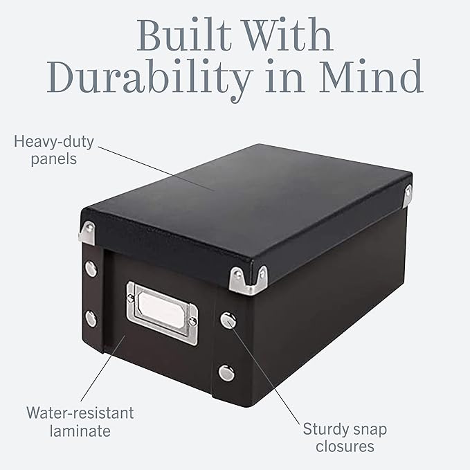 Snap-N-Store Index Card Holder Storage Box - Collapsible Organizer Box fits 1100 Flash Cards - Business, Recipe, or Note Card - 4 x 6, 2 Pack, Black