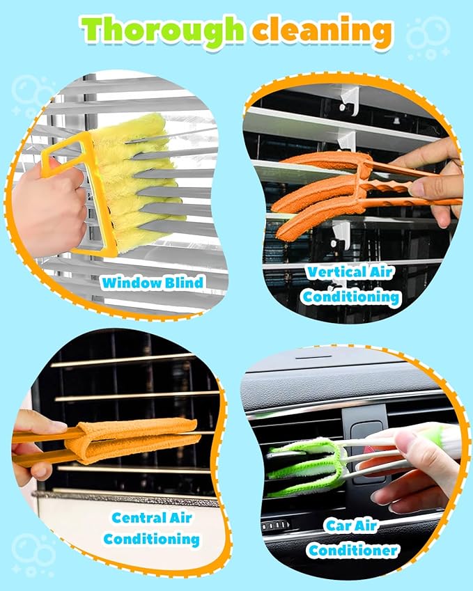 11 Pcs Blind Cleaner Duster Tool Kit – Mini & Window Blinds Cleaner Brush Set, Air Vent & Track Cleaning Tools, Window Groove & Sill Scrubber for Home, Car, AC, Sliding Doors - Yellow