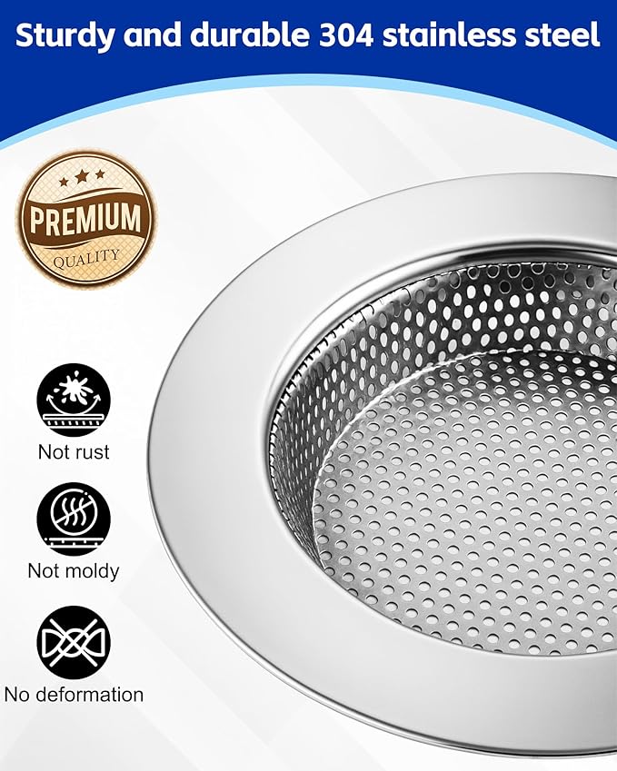 HMTIY 4-Pack Kitchen Sink Drain Strainer, Sturdy Stainless Steel, for Most Kitchen Sink, Effectively Catches Food Particles to Keep Drain Cleanliness, Ease of Cleaning, Outer Diameter 4.5 Inch